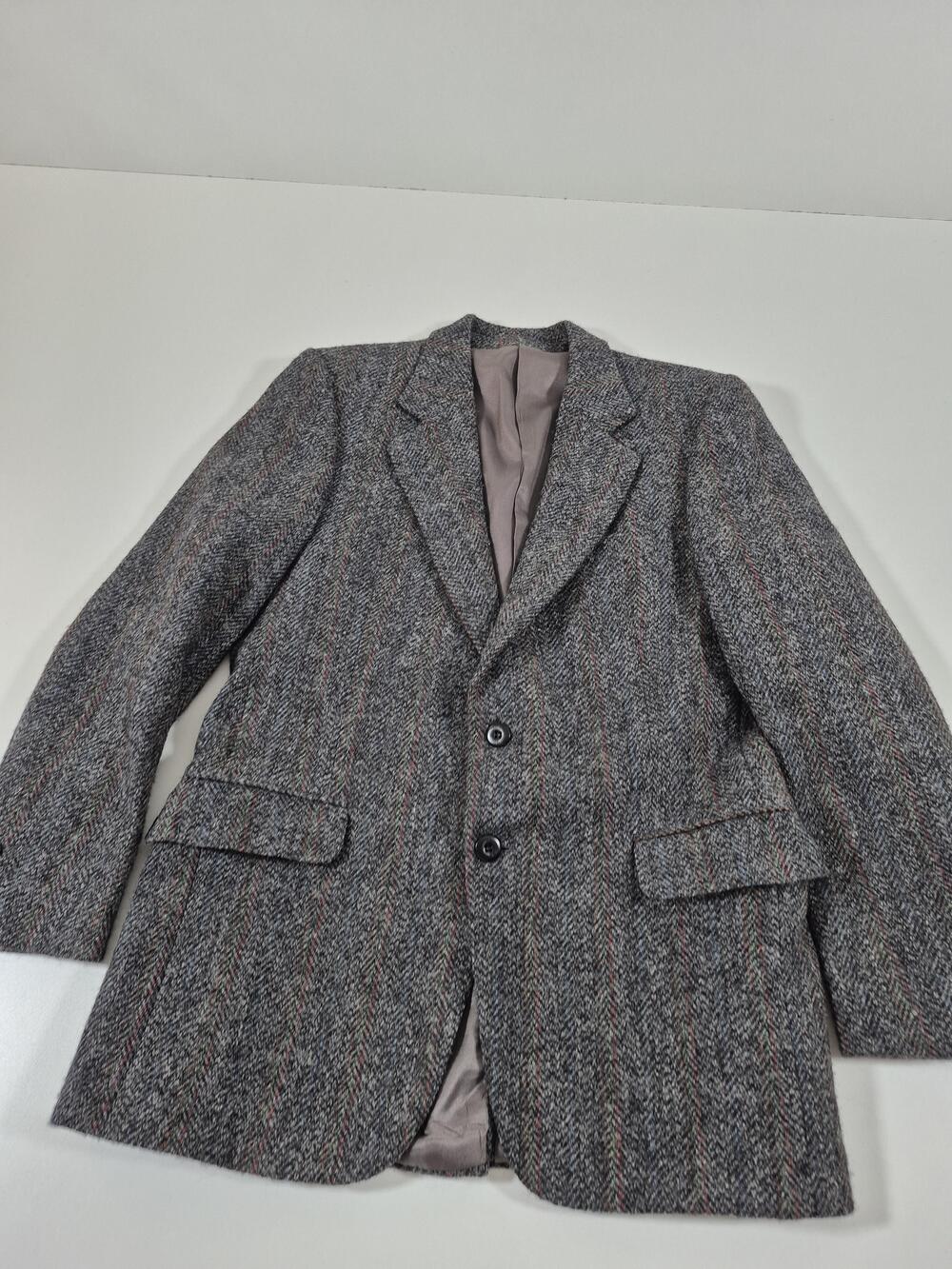 Harris Tweed Men's 38S Gray Wool Herringbone Sport Coat Blazer Scotland